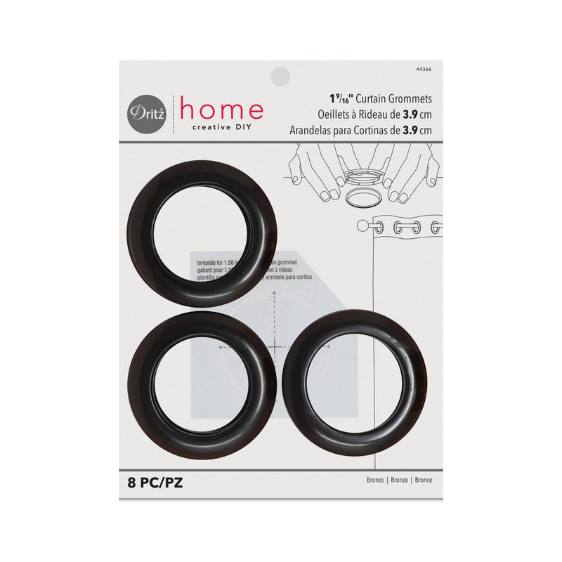 [Australia - AusPower] - Dritz Curtain Grommets, 1-9/16" (40 mm) Inner Diameter, Heavy-Duty Plastic, Bronze Color, Snap-On Design, Tool-Free Installation, 8-Pack Each 