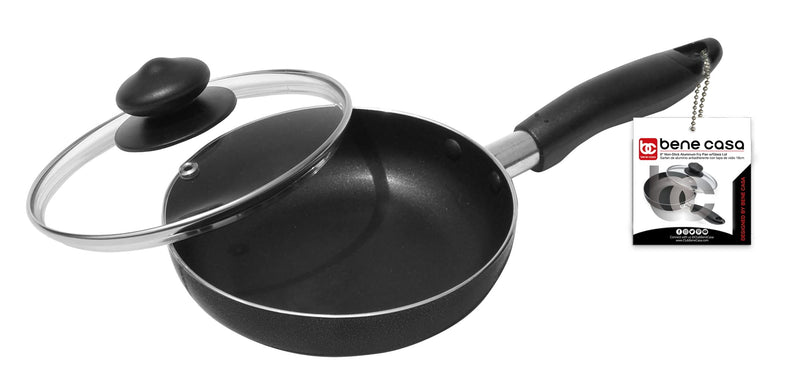Bene Casa - Black Nonstick Aluminum Frying Pan with Glass Lid (6") - Dishwasher Safe for Easy Cleaning