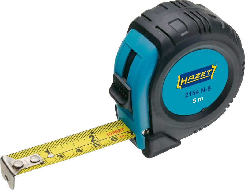 [Australia - AusPower] - HAZET Tape Measure 2154N-5, 5 meters/16.4 feet, Reduced kinking and Resistant Coating, Automatic retraction Due to Quality Spring and Double Tape Measure Marking 4.9 m 