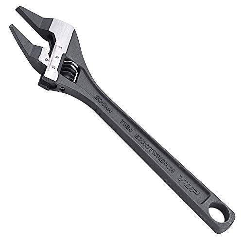 TOP HT-200B thin exact vent-type pipe wrench, 20° angled tip, 0–24 mm opening, made in Japan