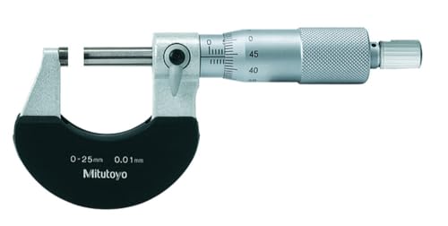 Mitutoyo 102-301 Series 102 Constant Force Outside Micrometer with Ratchet Stop, 0 mm-25 mm Range, 0.01 mm Graduation | 0.01mm Reading, Ratchet Stop, Carbide 0-25mm