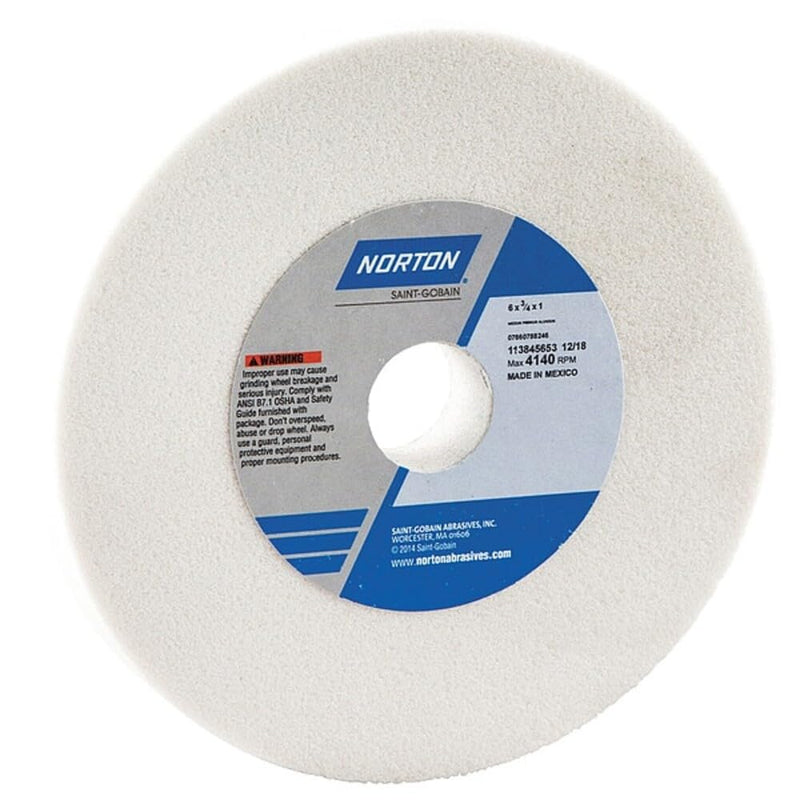 Norton Grinding Wheel, Premium Bench and Pedestal Aluminum Oxide Bench Grinder Wheel, Medium Grit 6 Inch Grinding Wheel, Pack of 1 6 Inches 0.75 Inches 1 Inches Round Hole 60 4140 RPM 07660788246