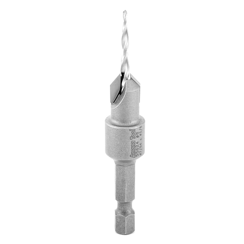 Amana Tool Carbide Tipped 82 Degree Countersink Tapered Drill Bit, 55624, Screw 8, 3/8 Dia x 7/64 Drill D x 1/4 Hex Shank