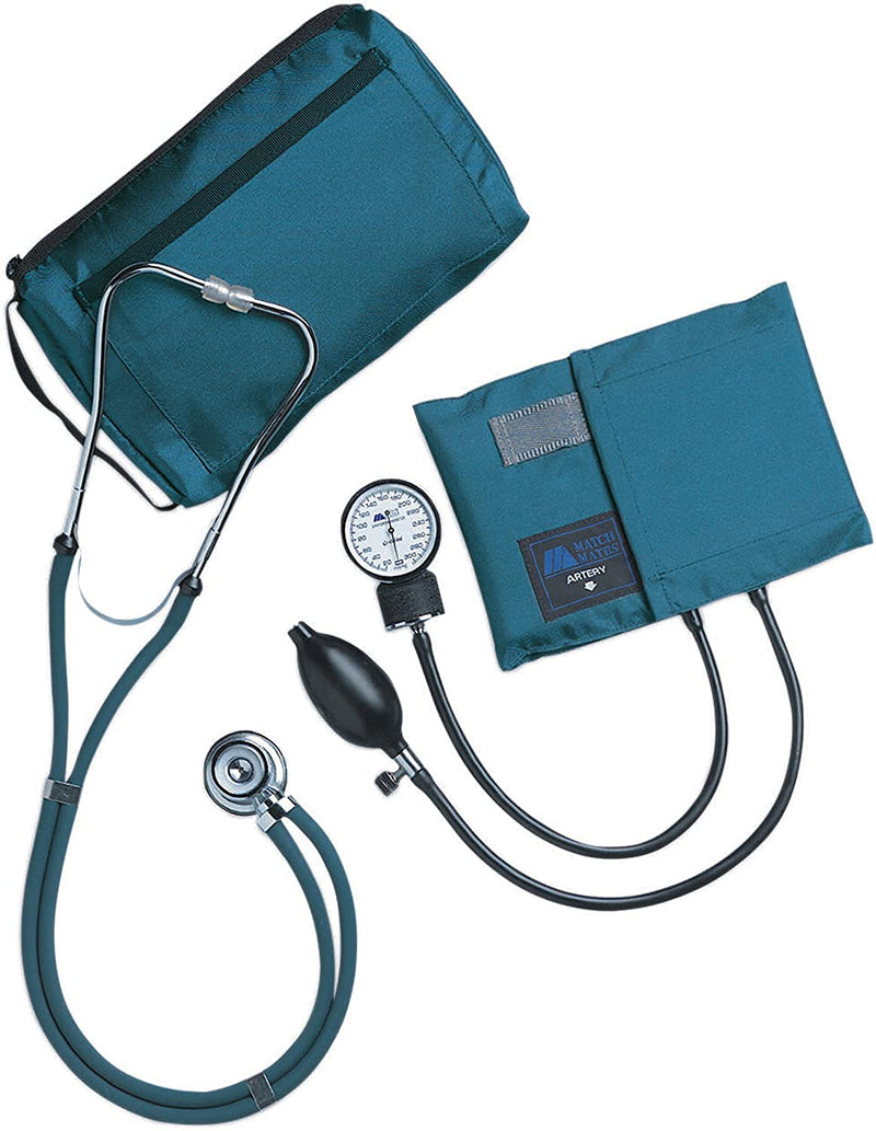 [Australia - AusPower] - MABIS MatchMates Aneroid Sphygmomanometer and 31" Sprague Rappaport Stethoscope Combination Manual Blood Pressure Kit with Calibrated Nylon Cuff and Oversized Carrying Case, Adult Teal 