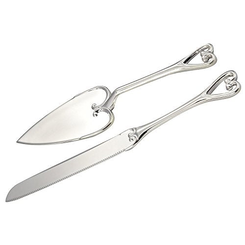 Elegance Heart Handle Cake and Pie Server Set with stainless steel blades, ideal for weddings and celebrations