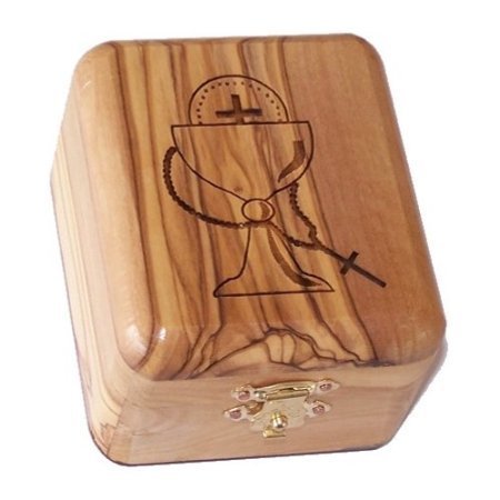 Holy Land Market First Communion Box - Rosary Box - Bethlehem Olive Wood Communion By Laser