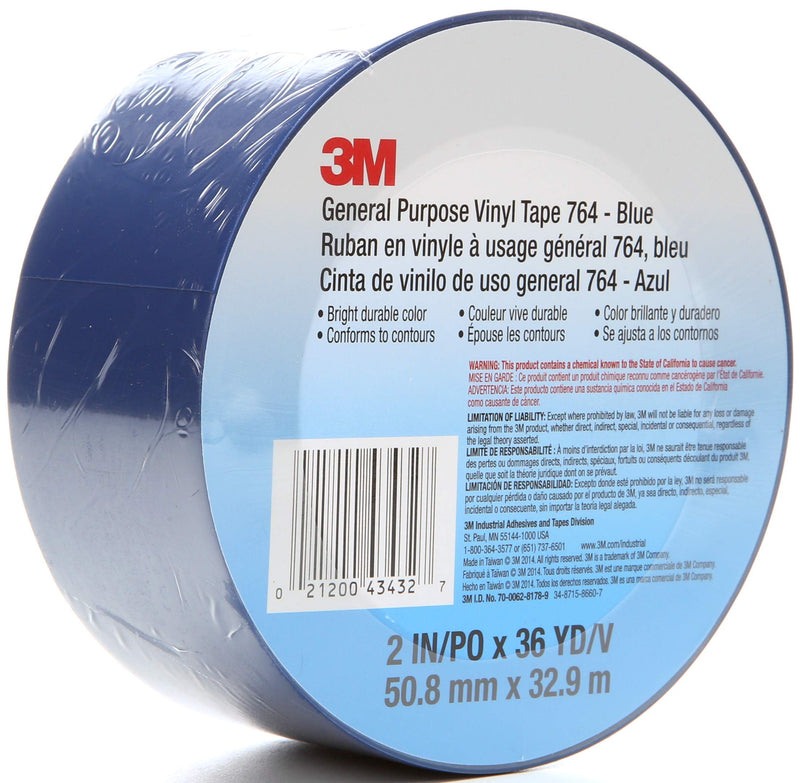 [Australia - AusPower] - 3M Vinyl Tape 764, General Purpose, 2 in x 36 yd, Blue, 1 Roll, Light Traffic Floor Marking, Social Distancing, Color Coding, Safety, Bundling 