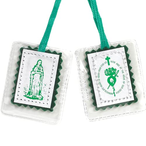 Religious Gifts Immaculate Heart of Mary Green Laminated Scapular, 18 1/2 Inch