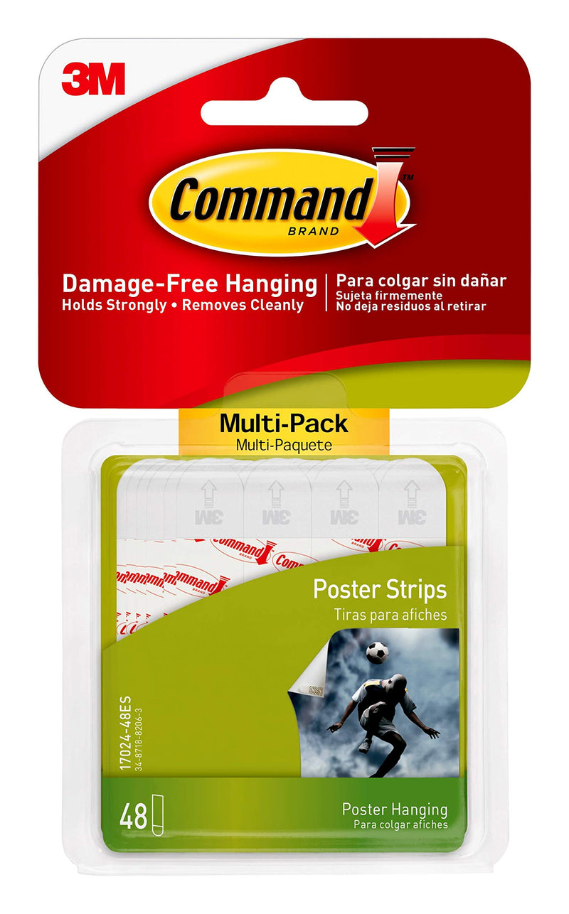 Command Poster Strips, Damage Free Hanging Poster Hangers, No Tools Wall Hanging Strips for Posters, 48 White Command Adhesive Strips 48 Strips