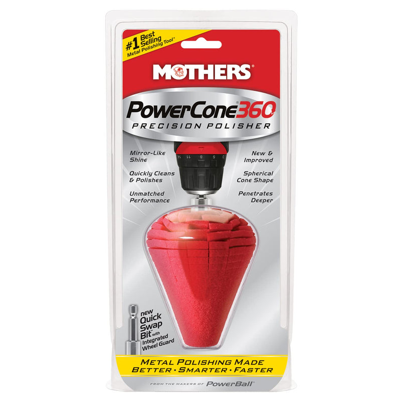 [Australia - AusPower] - Mothers PowerCone 360, Polishing Tool with Quick Swap Bit — Patented Spherical Cone for Deep, Safe Metal Polishing in Hard-to-Reach Areas — Ideal for Wheels & Curved Surfaces (05146) PowerCone 360 Metal Polishing Tool Single Unit 