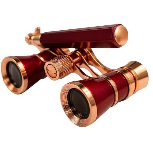 HQRP 3 x 25 Opera Glasses Theater Binoculars w/Crystal Clear Optic (CCO) & Built-in Extendable Handle, Burgundy with Gold Trim, for Adults Kids Women, in Musical Concert Sport Events, Gift Box