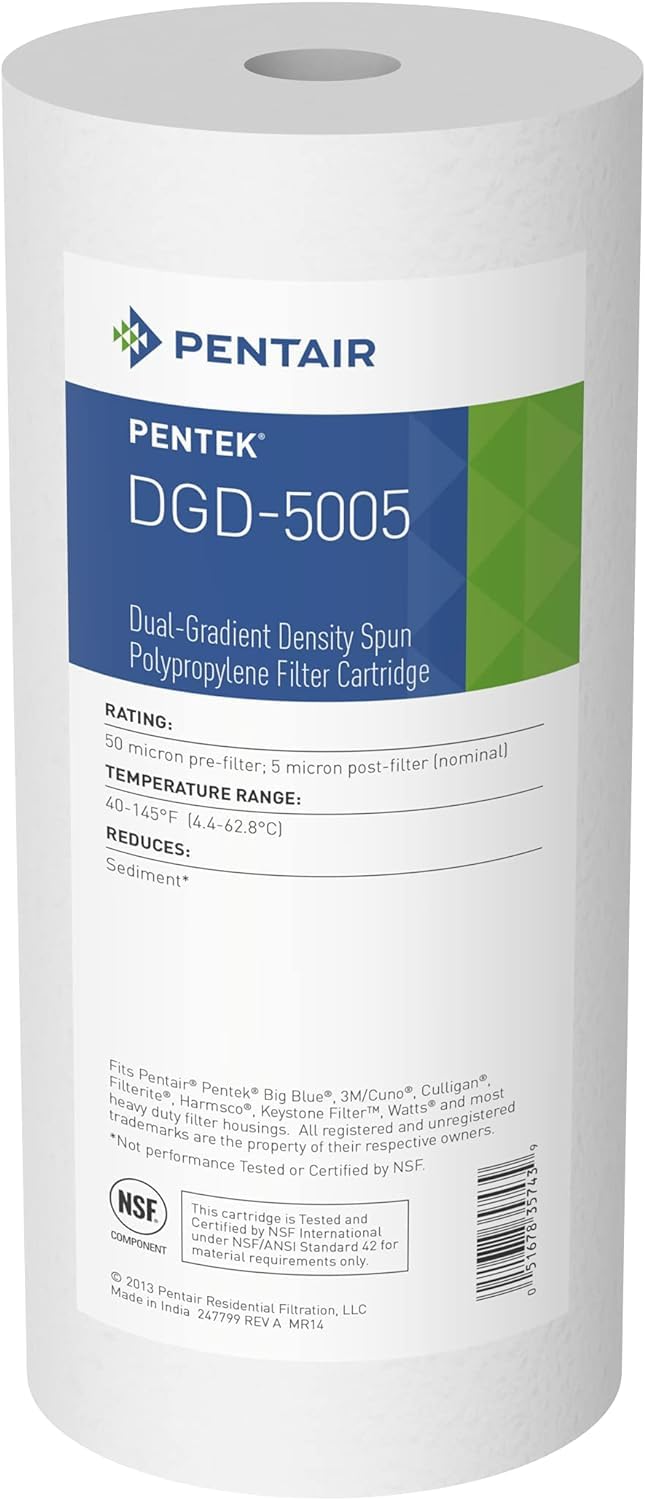 [Australia - AusPower] - Pentair Pentek DGD-5005 Big Blue Water Filter, 10-Inch Whole House Sediment Filter Cartridge Replacement, Dual-Gradient Density Spun Polypropylene, 10" x 4.5", 5 Micron, Pack of 1 