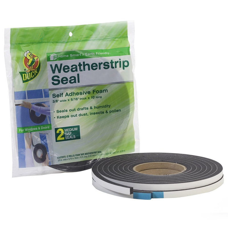 [Australia - AusPower] - Duck Brand Self Adhesive Foam Weatherstrip Seal for Extra Large Gaps, 20 Total Feet, Window and Door Seal Strip Foam Tape, 3/8-Inch Wide x 5/16-Inch Thick x 10-Feet Long, 2 Rolls, Charcoal (285645) 2 Roll Medium Gap 
