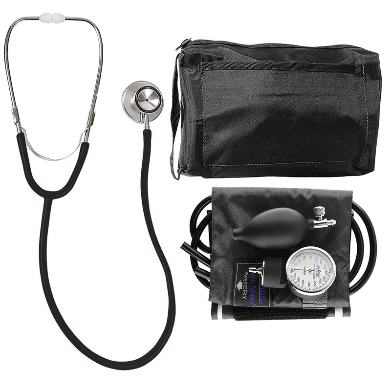 [Australia - AusPower] - MABIS Blood Pressure Cuff and Dual Head Stethoscope Kit, Combination Home Sphygmomanometer with Calibrated Nylon Cuff, Professional Quality, Carrying Case, Black 