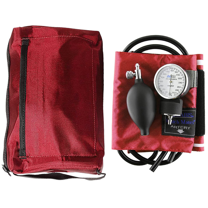 [Australia - AusPower] - MABIS MatchMates Manual Blood Pressure Monitor Kit Aneroid Sphygmomanometer with Calibrated Nylon Cuff and Oversized Carrying Case, Adult, Red 