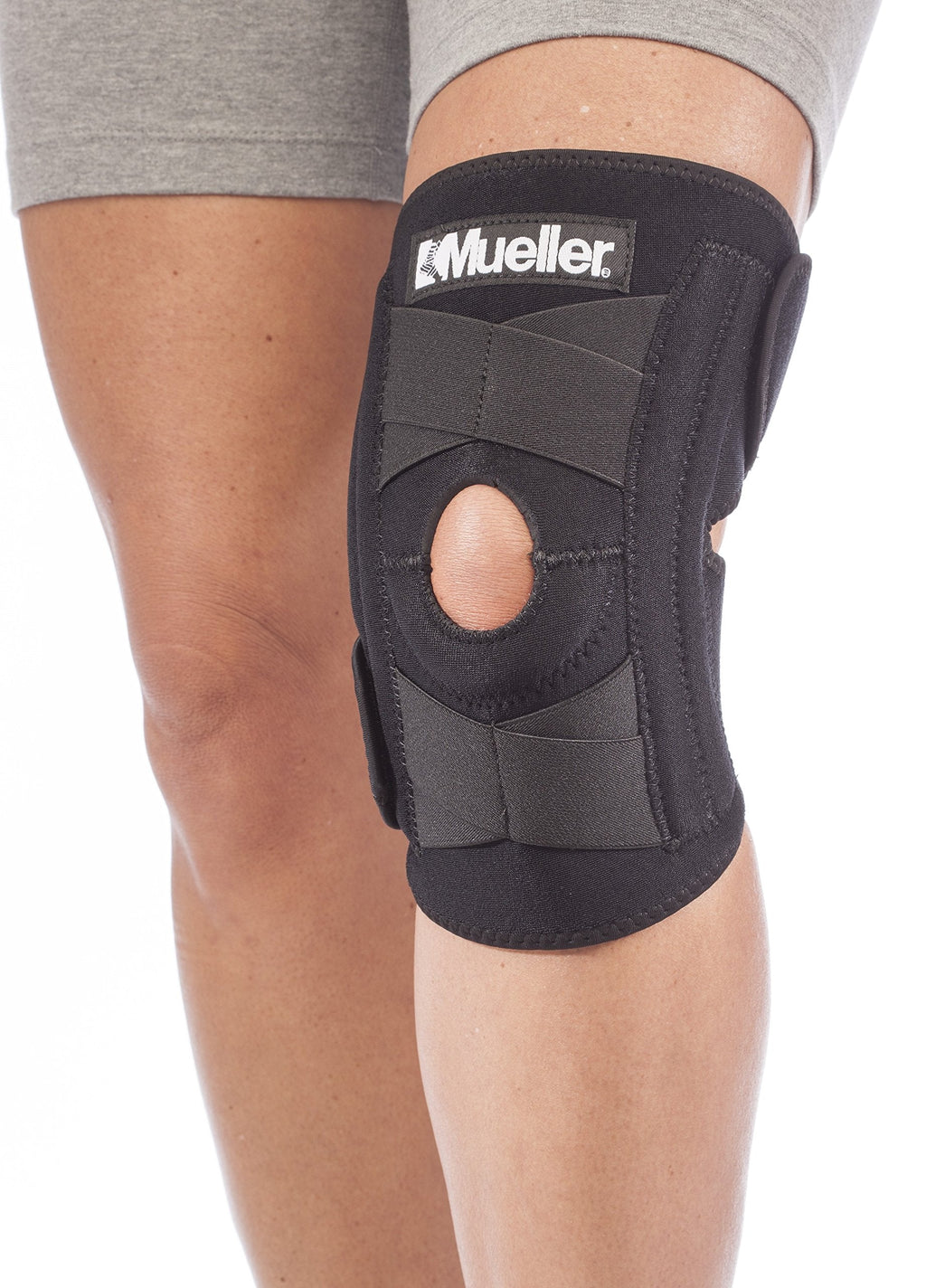 MUELLER Sports Medicine Self Adjusting Knee Stabilizer, Knee Pain Relief Support for Men and Women, Ideal for Arthritis, Sprains, Black, One Size