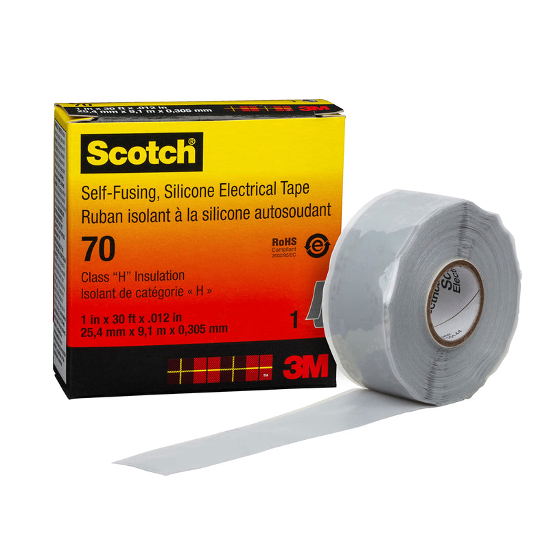 3M Scotch Self-Fusing Silicone Rubber Electrical Tape 70, High-Temperature Arc, Track-Resistant, Easy-Strip Liner, 7 mil, 1 in x 30 ft, Sky Blue/Gray Color, 1 Roll
