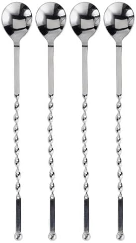 Rattleware 11.5-Inch Stainless Steel Twisted Bar Spoon, Set of 4, Espresso