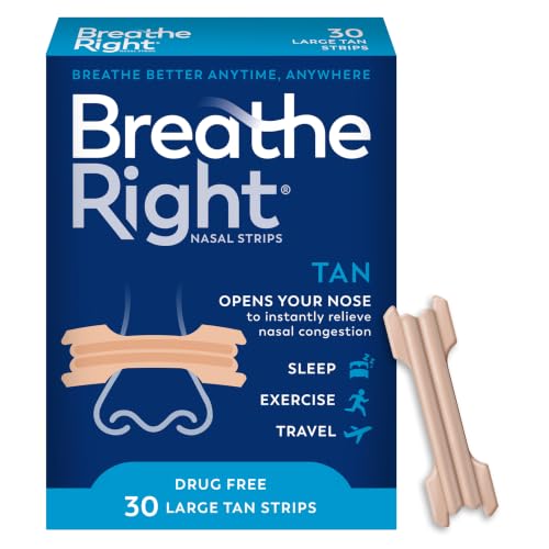Breathe Right Large Tan Nasal Strips, 30 count box for relieving nasal congestion