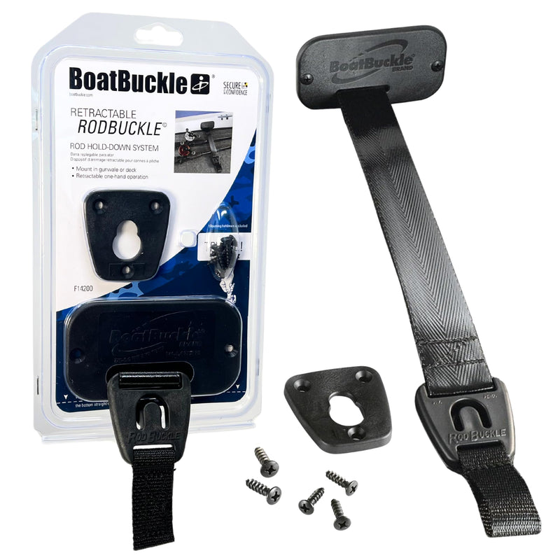 BoatBuckle Gunwale/Deck Mount Retractable Rod Tie-Down, 24-Inch Self-Retracting Fishing Rod Holder for Boats 24-Inch (1-Count)