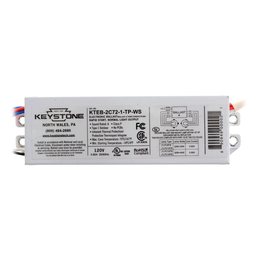 Keystone Ballasts 22 & 32 Watt or 32 & 40 Watt circline, 120V, w/sockets, ELECTRONIC model number KTEB-2C72-1-TP-WS-CP