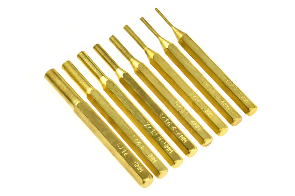 SE 8-Piece Brass Pin Punch Set - Non-Marring, Various Sizes for Gunsmithing, Woodwork, Automotive - includes Storage Pouch - ST1032B