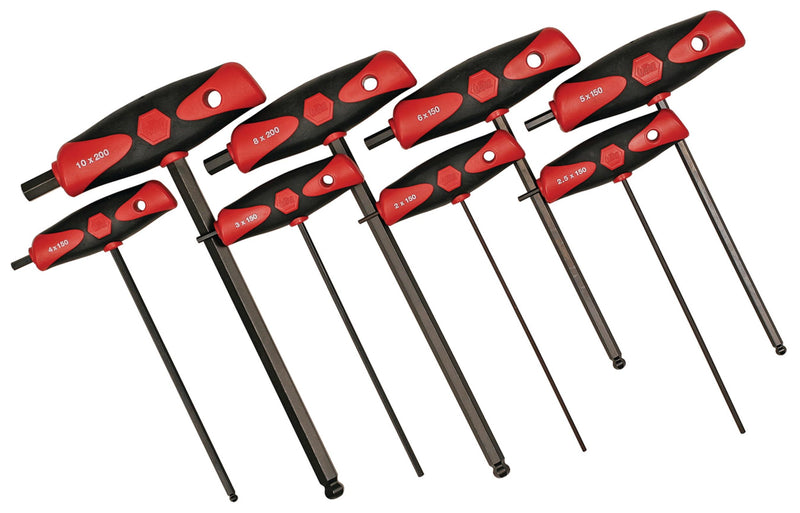 Wiha 33496 8-Piece Soft Grip T-Handle Ball End Hex Metric