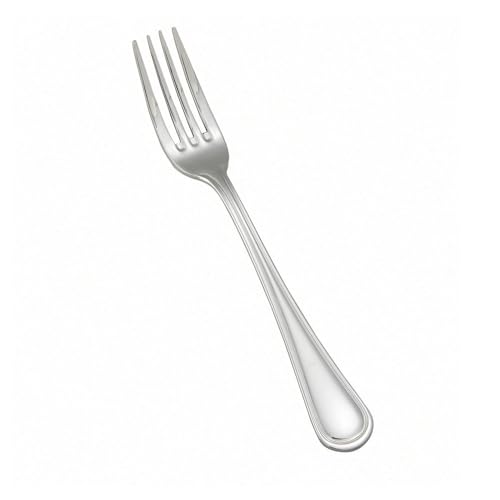 Set of 12 Winco Continental stainless steel dinner forks with polished finish, showcasing elegant and durable cutlery for meals.