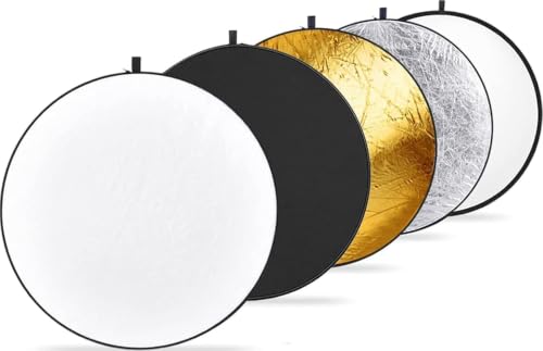 NEEWER 43 Inch/110 Centimeter Light Reflector Diffuser 5 in 1 Collapsible Multi Disc with Bag - Translucent, Silver, Gold, White, and Black for Studio Photography Lighting Outdoor 110cm
