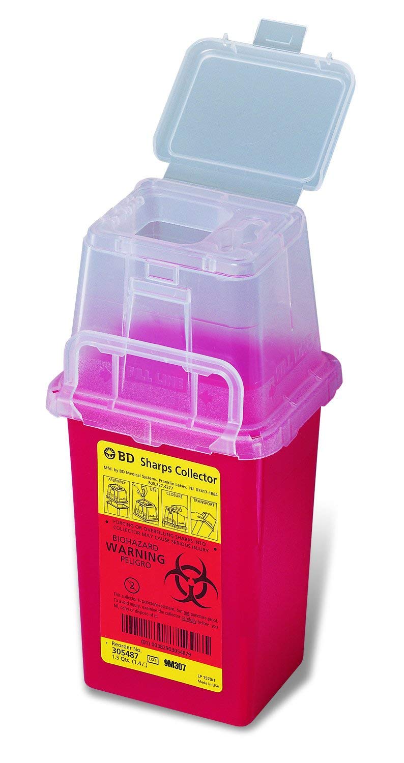 [Australia - AusPower] - BD Nestable Sharps Container, 1.5 qt, Pre-Assembled, One-Way Funnel, Latex-Free 