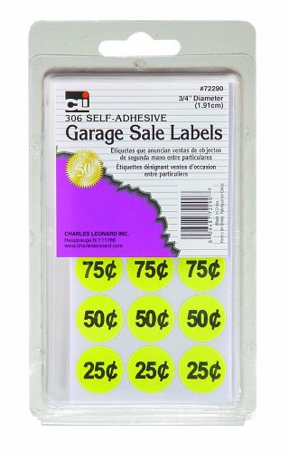 Charles Leonard Garage Sale Price Labels, Blank and Pre Priced Round Self Adhesive Stickers, 3/4 Inch Diameter, Yellow, 306/Box (72290) - NewNest Australia