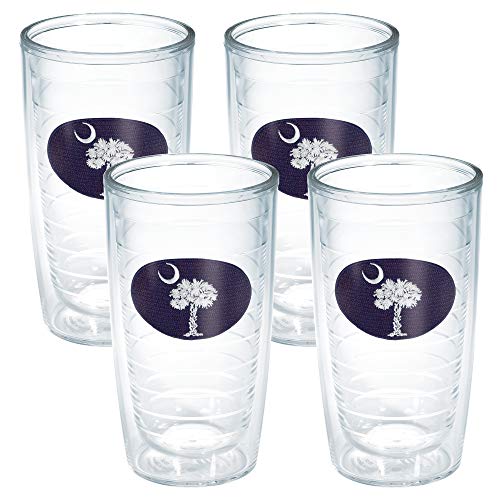 Tervis South Carolina Flag Made in USA Double Walled Insulated Tumbler Travel Cup Keeps Drinks Cold & Hot, 16oz 4pk - No Lid, Navy and White 16 oz (Pack of 4)-No Lid