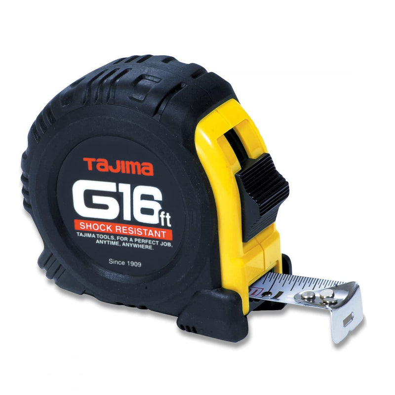 TAJIMA Tape Measure - 16' x 1" G-Series Measuring Tape with Shock Resistant Case & Acrylic Coated Blade - G-16BW 4.9 m