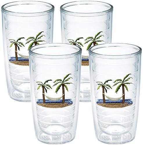 Tervis Palm Tree & Hammock Scene Made in USA Double Walled Insulated Tumbler Cup Keeps Drinks Cold & Hot, 16oz - 4pk, Unlidded