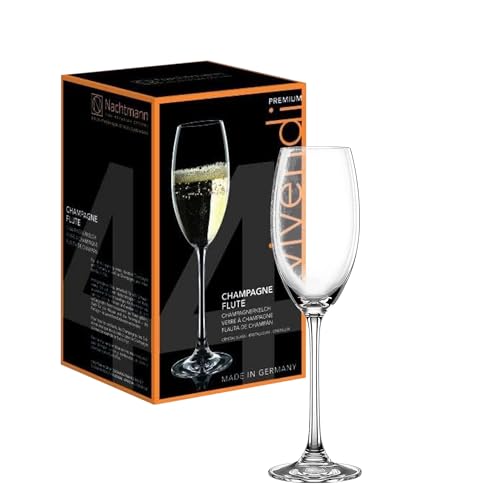 Set of Nachtmann Vivenci champagne flutes by Spiegelau, showcasing elegant clear glass drinkware for celebrating occasions.