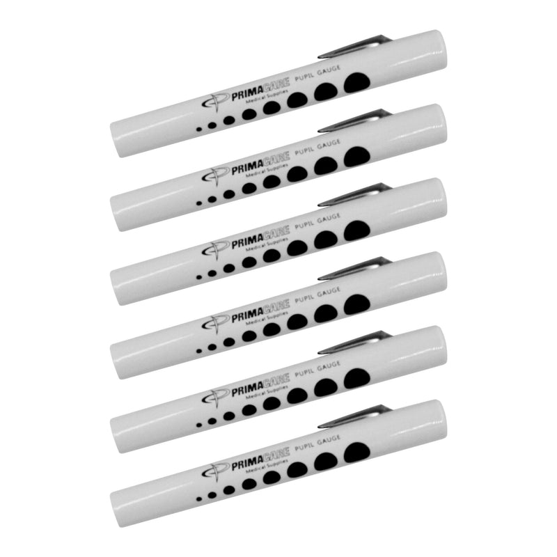 [Australia - AusPower] - Primacare DL-9223 Pack of 6 Disposable Diagnostic Penlight with Imprinted Pupil Gauge, Lightweight and Moulded Plastic Body Medical Pen Light for Nurse, Student, Doctors EMT, White 