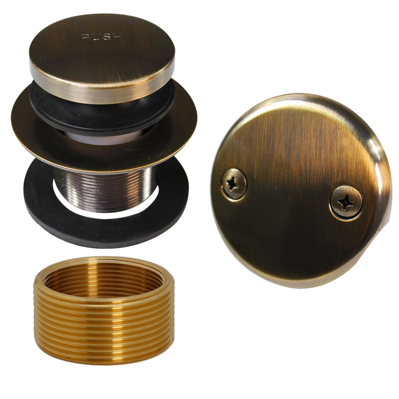 Westbrass Universal Fine or Coarse Thread Replacement Tip-Toe Strainer Drain with 2-Hole Faceplate, Antique Brass, D93K-06 1 Pack