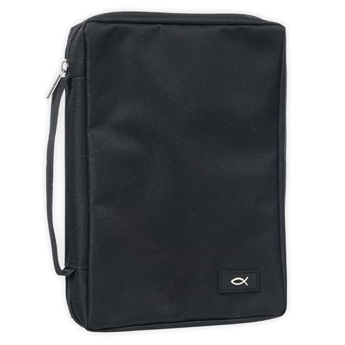 Promo Poly-Canvas Bible / Book Cover w/Fish Applique (Medium, Black) Medium Black/Jesus Fish #1