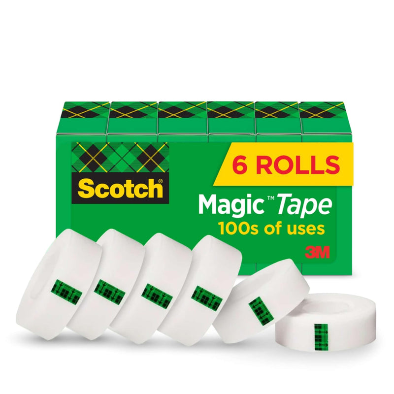 Scotch Brand Magic Tape, Standard Width, Engineered for Office and Home Use, Matte Finish, 3/4 x 1296 Inches, Boxed, 6 Rolls (810-6PK), Transparent