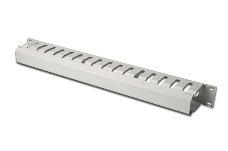 DIGITUS Cable Management Panel, gray | Front with three openings (H x W: 30 x 130 mm) – Maneuver ring panel – cable feed-through gray