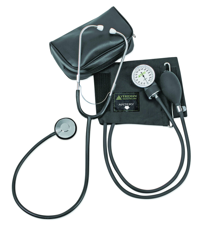 [Australia - AusPower] - Veridian Healthcare Two-Party Home Blood Pressure Kit with Detached Nurse Stethoscope, Latex Free, Adult, (01-5521) 
