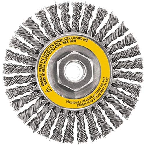 DEWALT 4-inch stainless steel wire wheel brush with stringer bead and 5/8-inch arbor, .020-inch wire