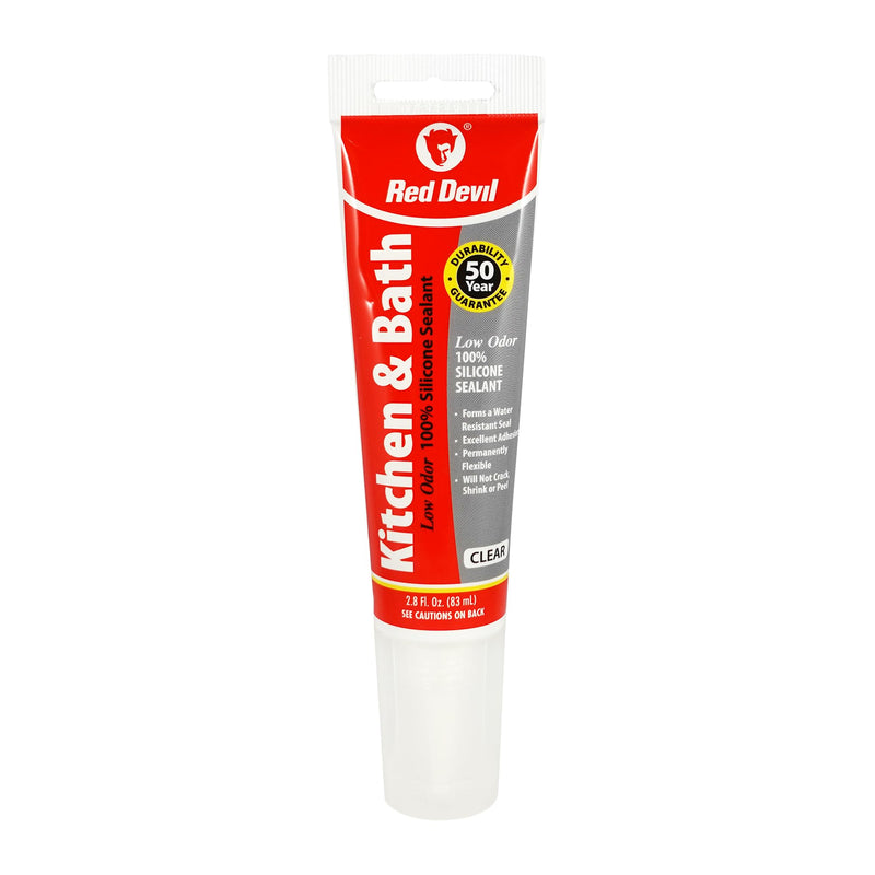 [Australia - AusPower] - Red Devil 0885 Kitchen & Bath Low Odor 100% Silicone Sealant, A Water-Resistant Adhesive For Creating A Protective Barrier Against Moisture, 2.8 oz. Tube, Clear, 1-Pack 2.8 oz. 1 - Pack 