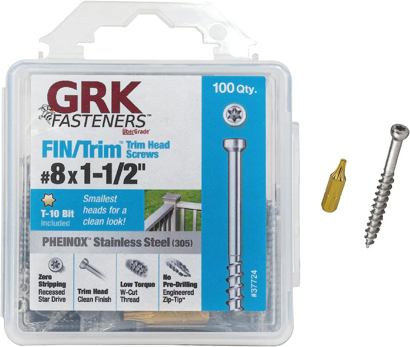 [Australia - AusPower] - GRK 772691377241 8 x 1-1/2" 37724 FIN/Trim 305 Stainless Steel Finish Screws 100 Count, Color 