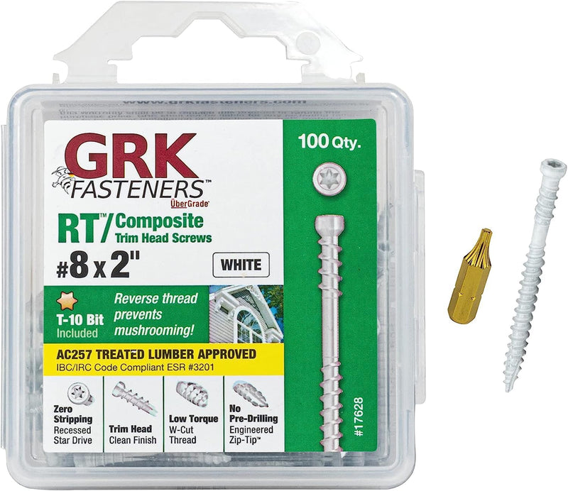 [Australia - AusPower] - GRK White, 8, 772691176288 Fasteners 17628 RT Composite #8 x 2 Screws 100CT, 100 Count 