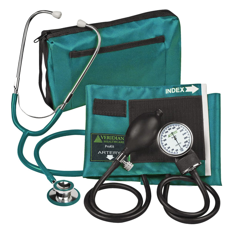 Veridian Healthcare Aneroid Sphygmomanometer with Dual-Head Stethoscope Kit, Adult, Teal, (28358)