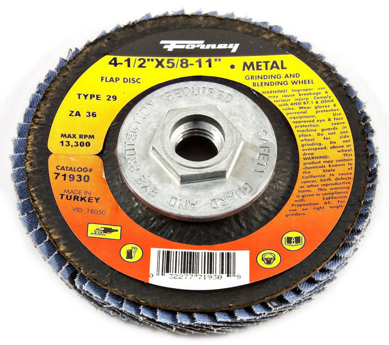 [Australia - AusPower] - Forney 71933 Flap Disc, Type 29 Blue Zirconia with 5/8-Inch-11 Threaded Arbor, 120-Grit, 4-1/2-Inch 