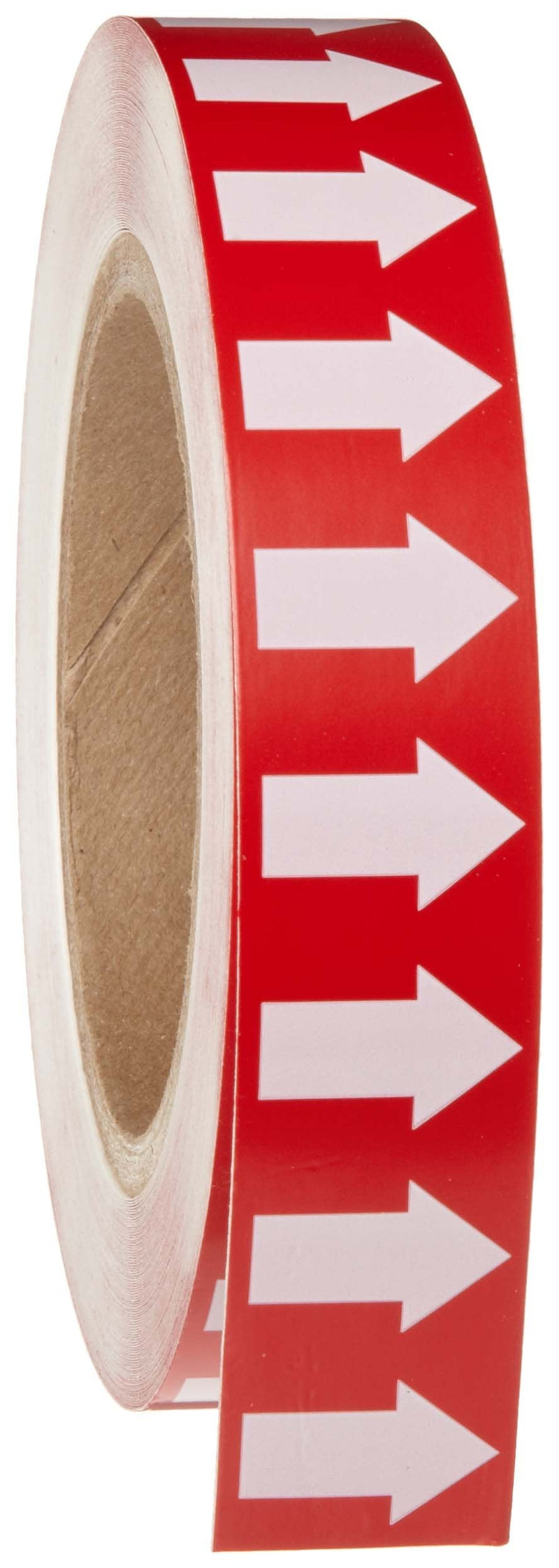Brady 91426 1" Width, 90' Length, B-946 High Performance Vinyl, White On Red Color Arrow Tape, Legend (Arrow Pictogram)