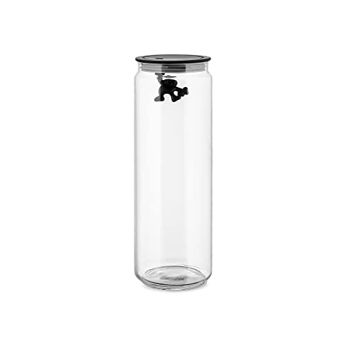 Alessi AMDR08 B "Gianni" black glass food jar with lid, 2000 ml, stylish canister for kitchen storage.