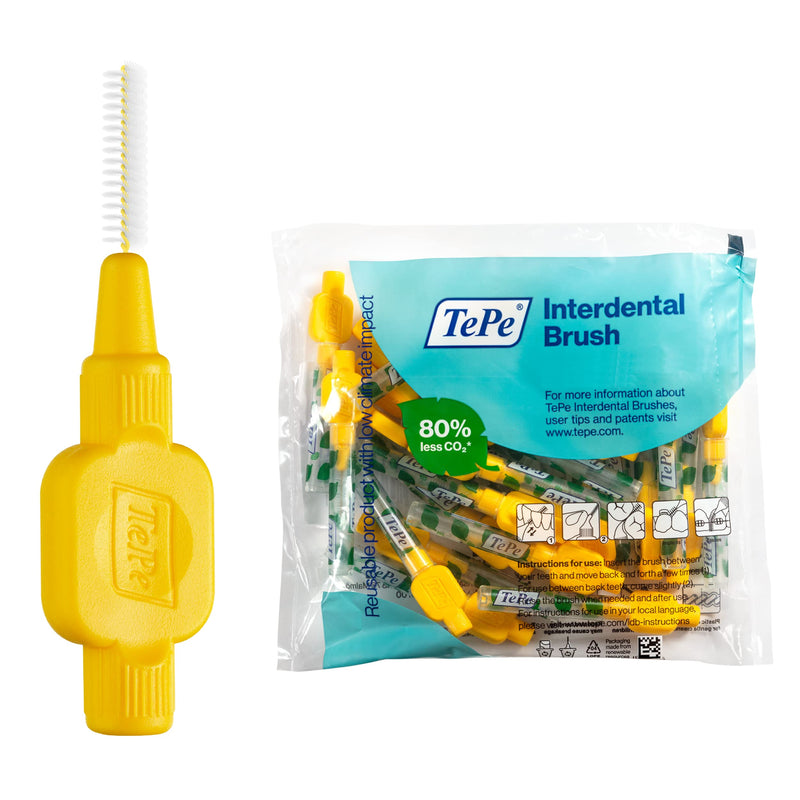 [Australia - AusPower] - TEPE Interdental Brush Original, Soft Dental Brush for Teeth Cleaning, Pack of 25, 0.7 mm, Medium Gaps, Yellow, Size 4 25 Count (Pack of 1) 
